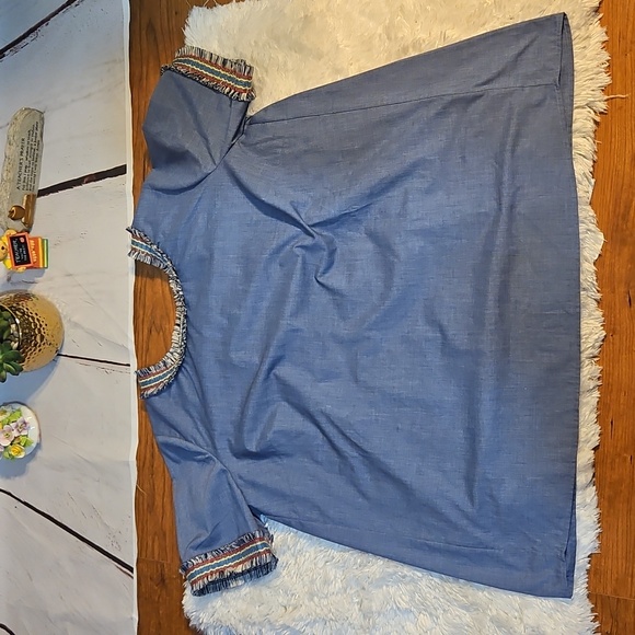 Pleione‎  Anthropologie Tops  Womens Large Blue Poplin Embroidered Fringe - Picture 7 of 10